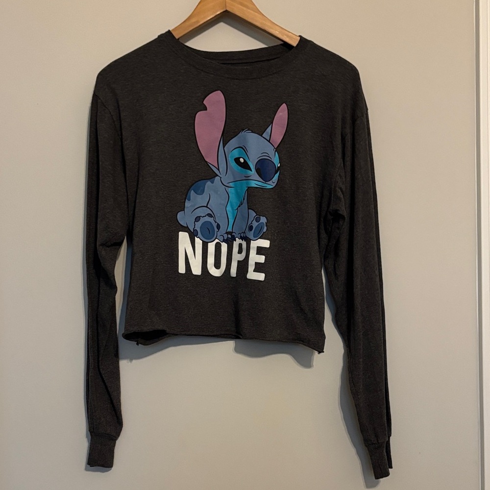 Disney Stitch Nope Not Today Cropped Long Sleeve Tee Sz M EUC